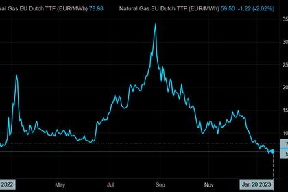 EUROPEAN GAS PRICES DOWN AGAIN