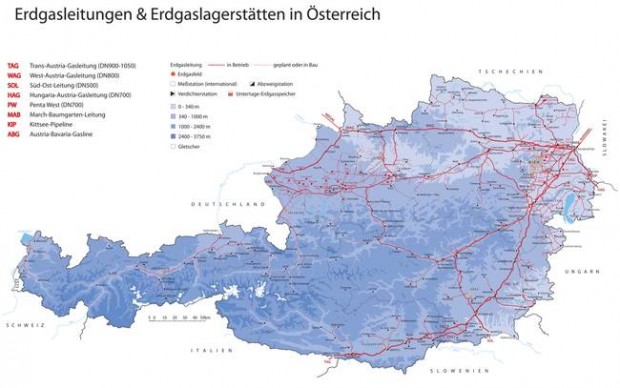 AUSTRIA GAS PIPELINES MAP