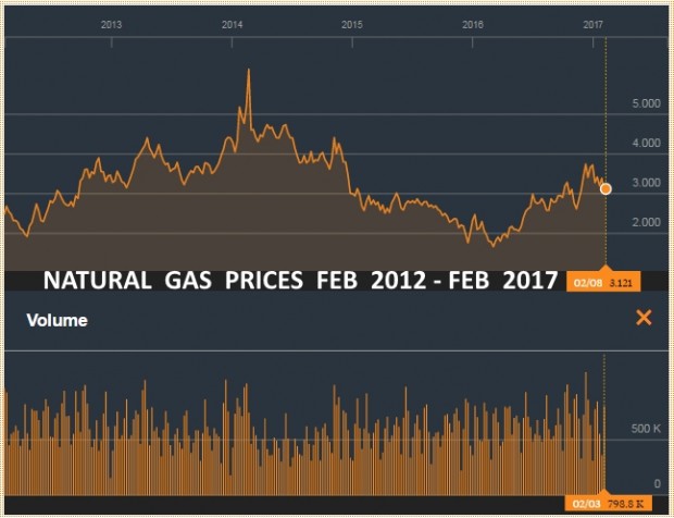 NATURAL GAS PRICES FEB 2012 - FEB 2017