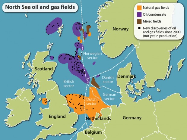 north sea oil gas fields map
