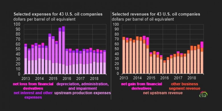 US oil companies expences revenues 2013 - 2018