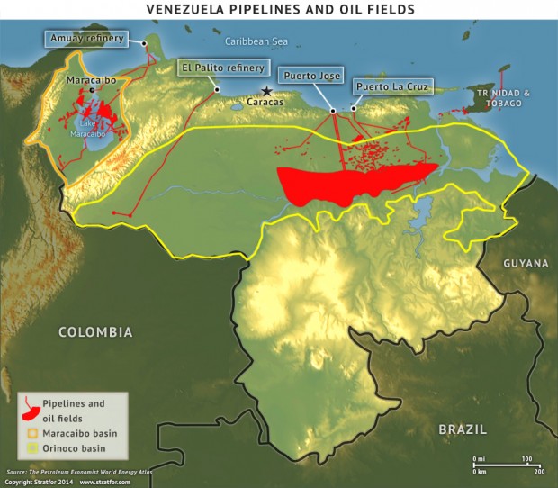 VENEZUELA  OIL FIELDS PIPELINES MAP
