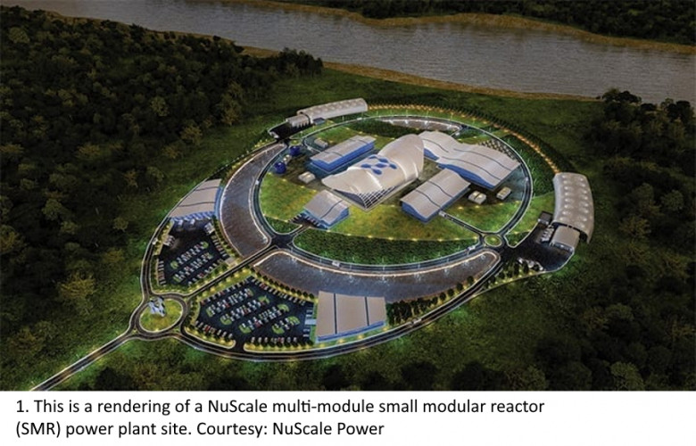 This is a rendering of a NuScale multi-module small modular reactor (SMR) power plant site. Courtesy: NuScale Power