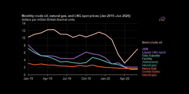 U.S. oil, gas, LNG spot prices 2019 - 2020